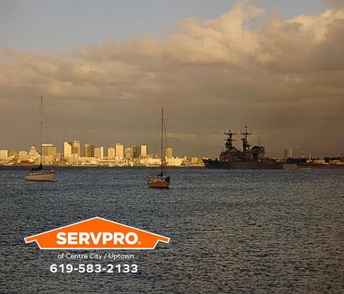 The City of San Diego, California, viewed from the San Diego Harbor after a storm.